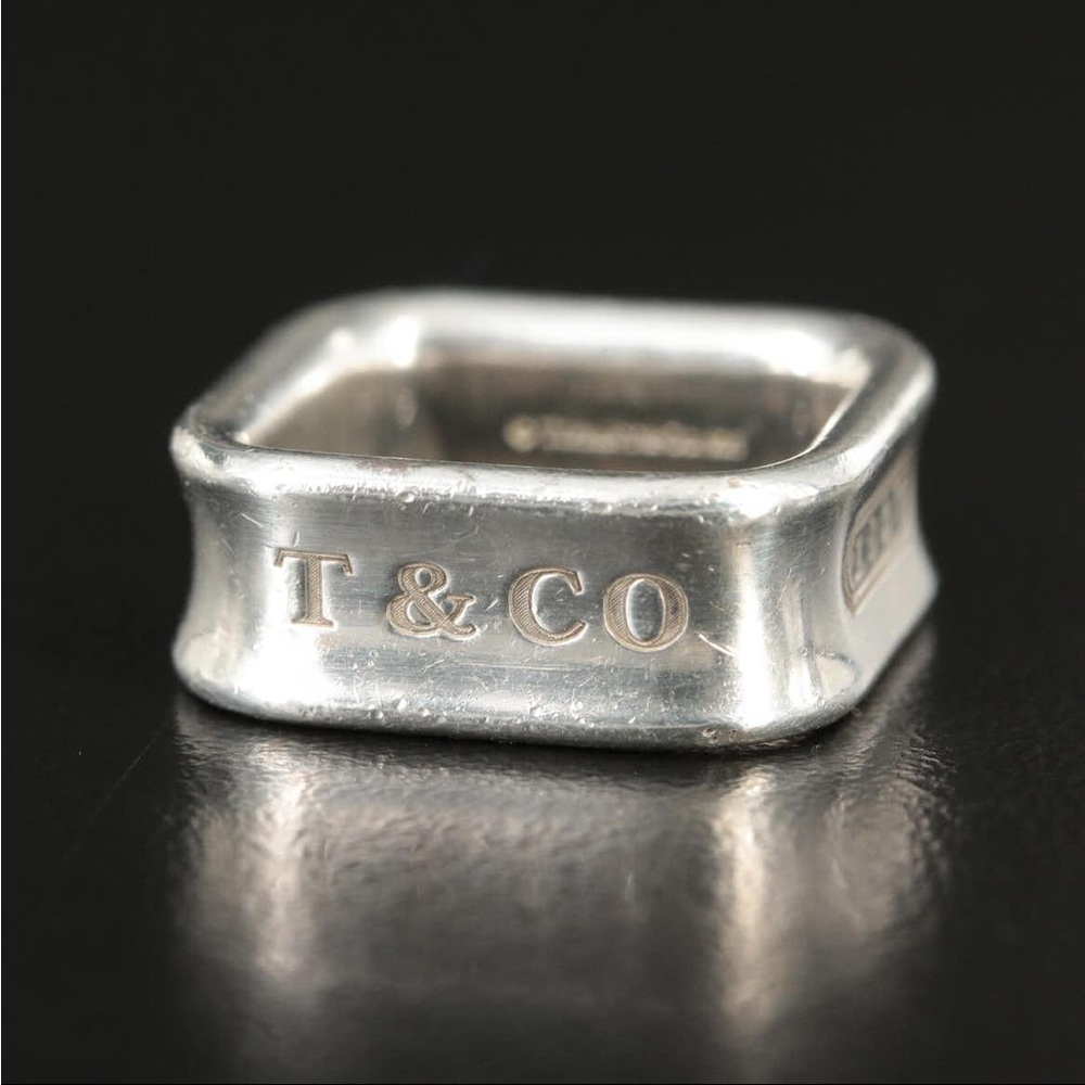 Tiffany & Co. 1837 Sterling Silver Square Ring 925 Size 6 Luxury Jewelry